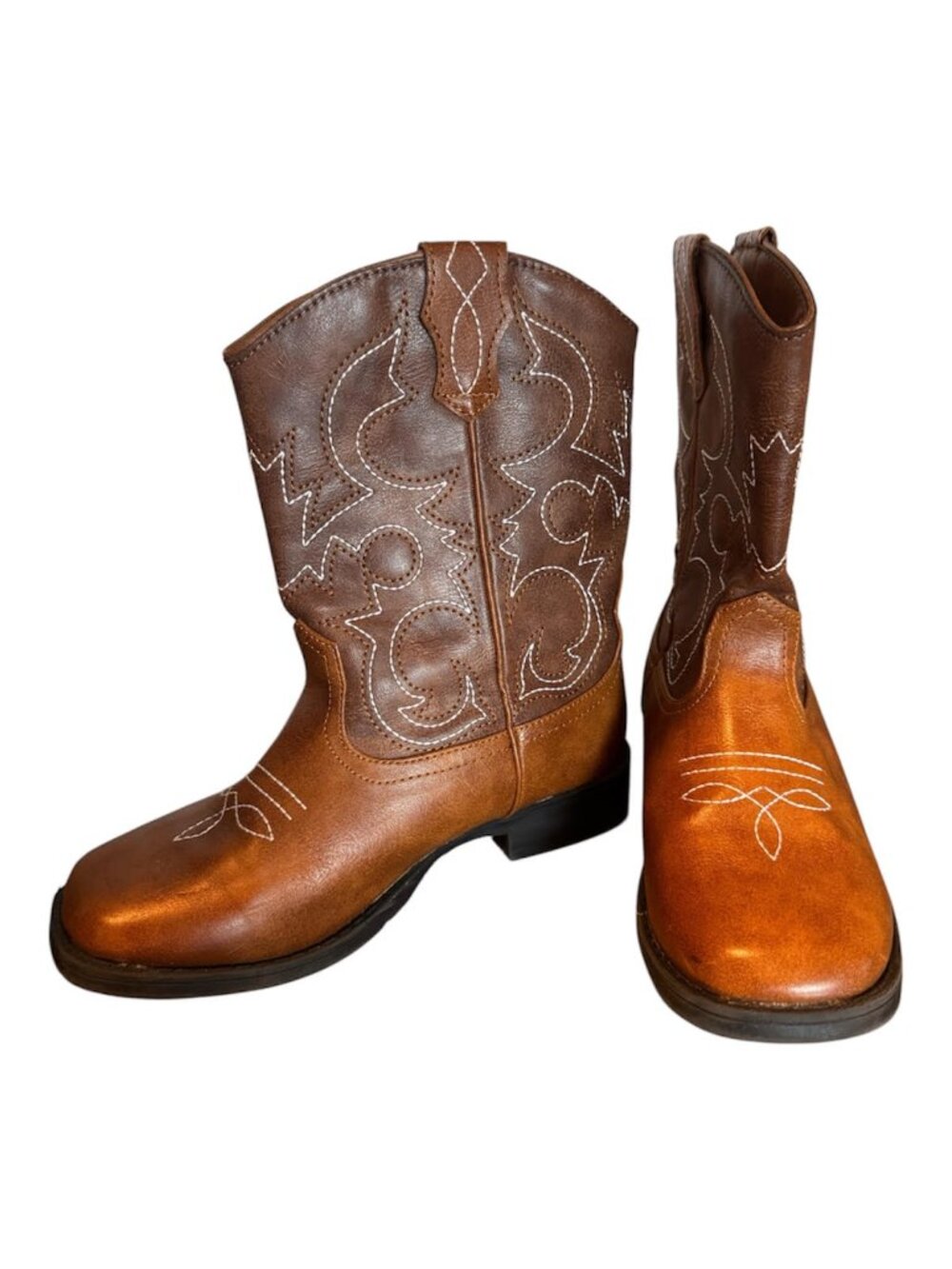 Wonder Nation Kids Cowboy Boots Size 1 Brown Faux Leather Western Unisex